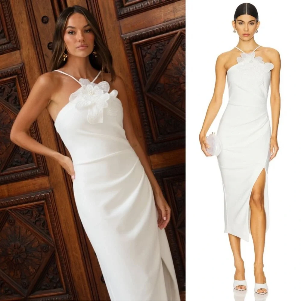 NEW Elliatt Janelle 3d Flower white halter Midi Dress sz L